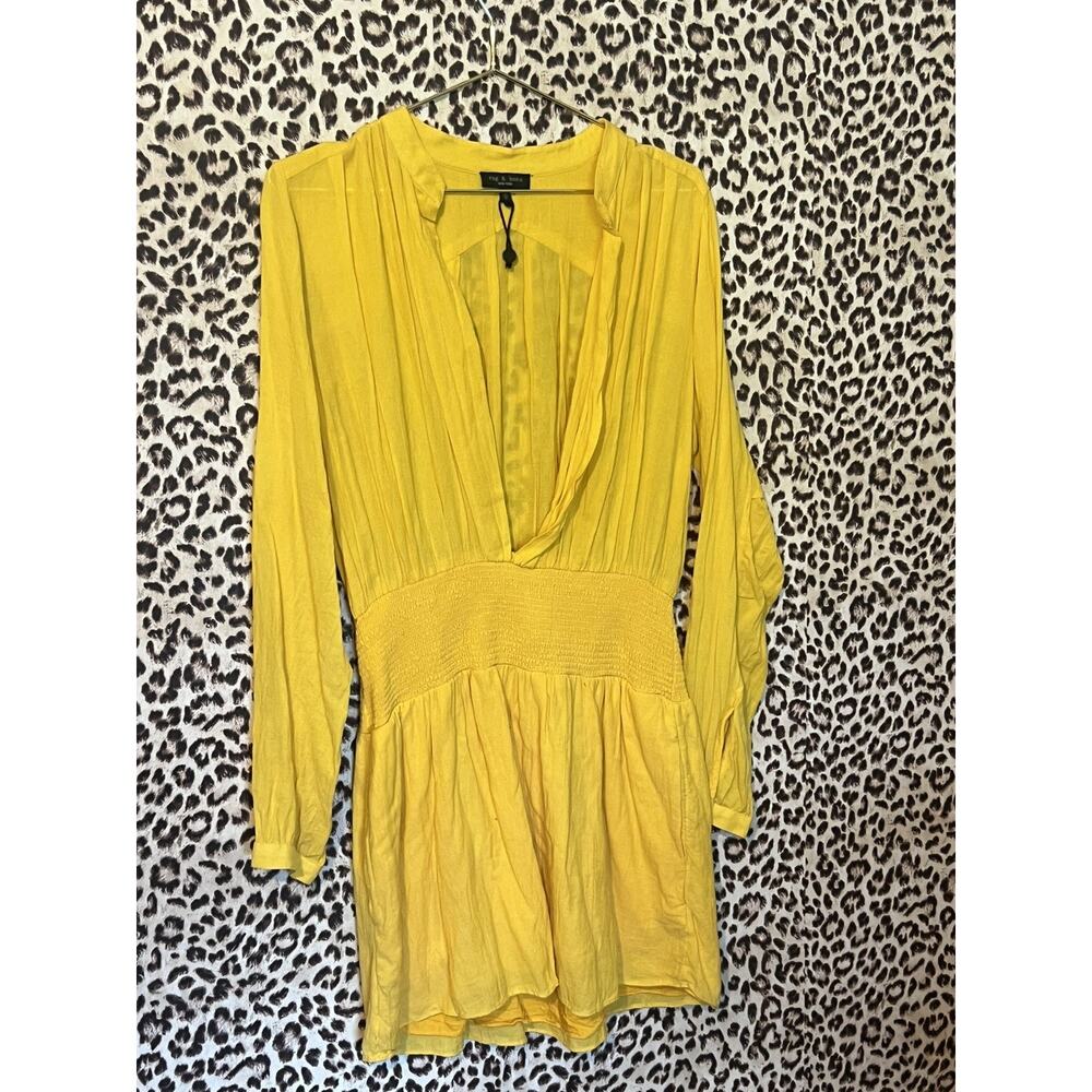 Rag & Bone Calista Women's Long Sleeve Cotton & Silk Mini Dress Yellow Size M